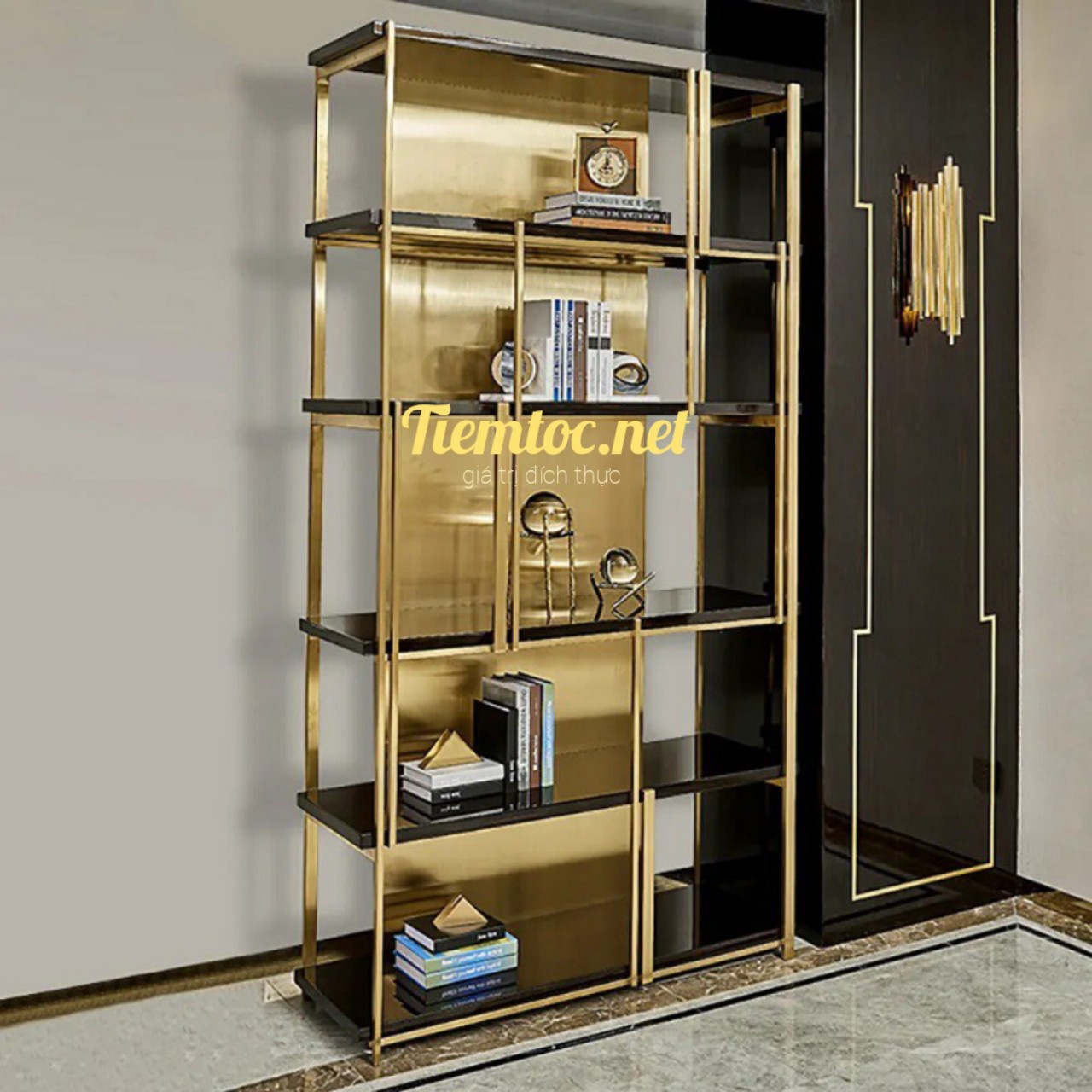 Tủ kệ trang trí inox mạ vàng