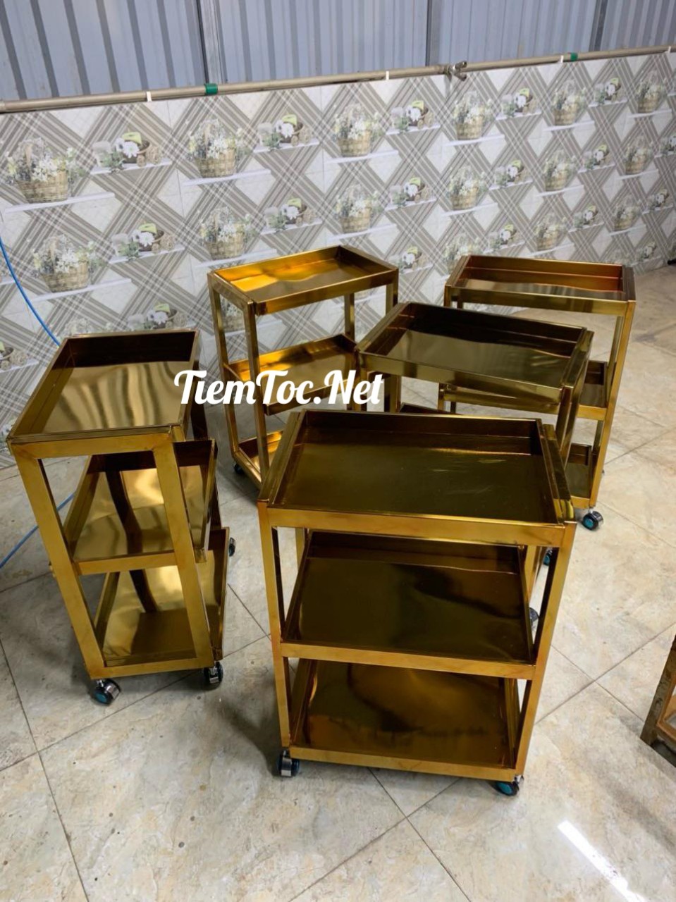 Xe đẩy inox mạ vàng, kệ inox mạ crom, xe đẩy spa thẩm mỹ phun xăm